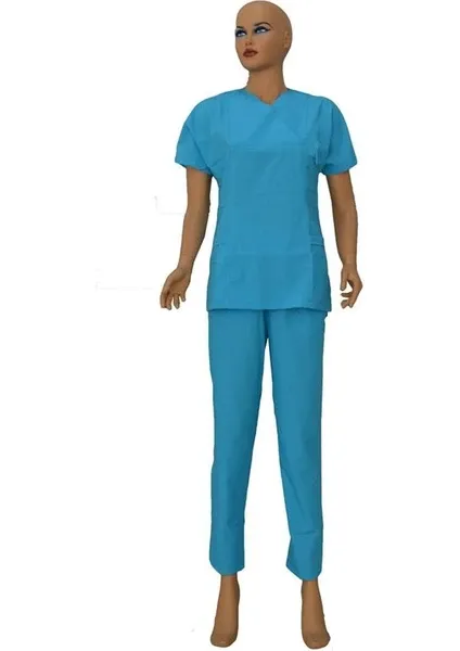 DOKTOR,HEMŞİRE,ÖĞRETMEN,GÜZELLİK,LABARATUVAR  BAYAN TURKUAZ MAVİ LİKRASIZ TAKIM