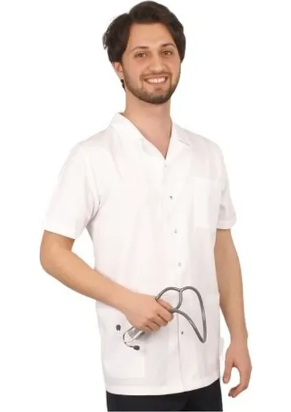 Doktor, Hemşire, Öğretmen,Asistan,Labaratuvar,Eczacı, Yakalı Gold Alpaka Likrasız Önden çıtçıtlı Beyaz Üst