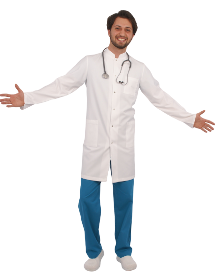 Erkek Hakim Yaka Standart Boy Uzun Kol Terikoton Önlük Doktor, Hemşire, Öğretmen,Eczacı,Estetisyen,Labaratuvar