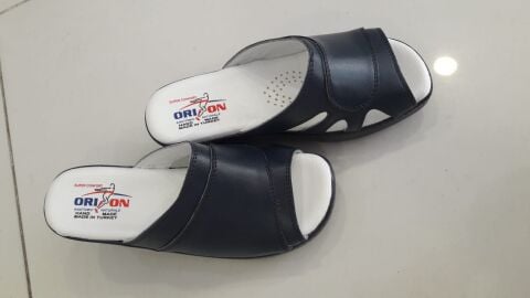 Orion Lacivert Dolgu Topuk Burnu Açık Ortopedik Terlik