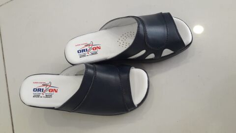 Orion Lacivert Dolgu Topuk Burnu Açık Ortopedik Terlik