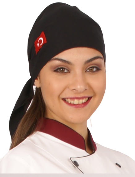 Siyah Aşçı Bonesi Türk Bayrağı İşlemeli Özel Üretim