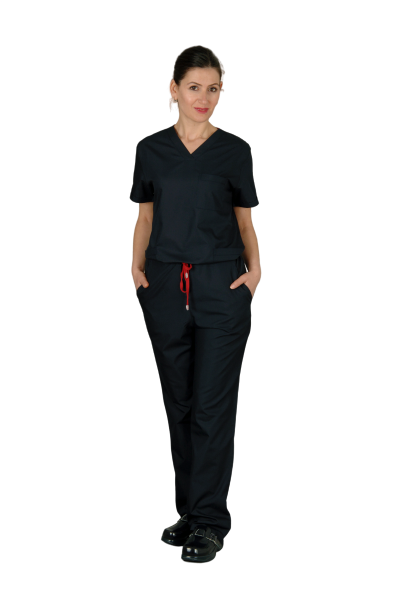 Doktor Terikoton Likralı Kadın Cerrahi Yaka Siyah  Takım