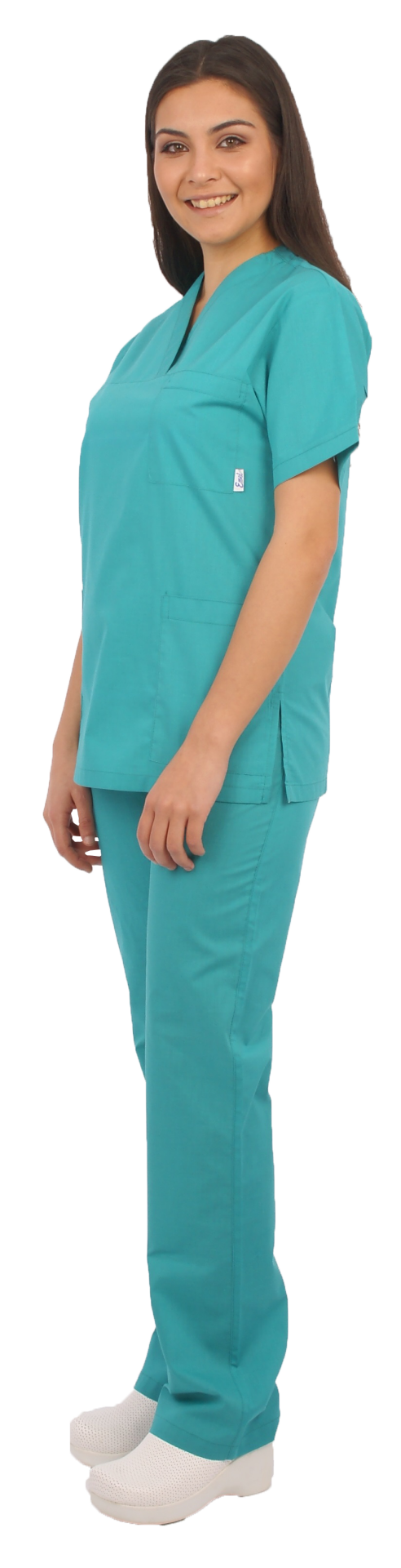 Doktor Terikoton Likralı Kadın V- Yaka Yeşil Takım